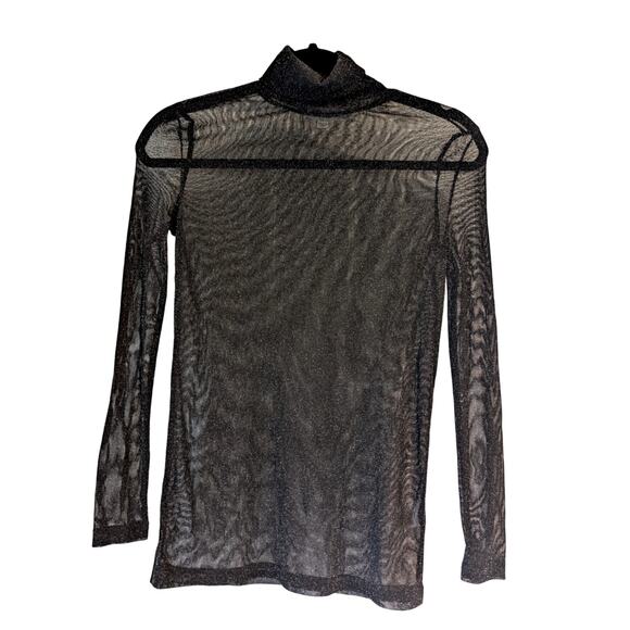 Molly Bracken Sheer Metallic Silver Black Mock Neck Top S Y2K Glam Party - Picture 1 of 6